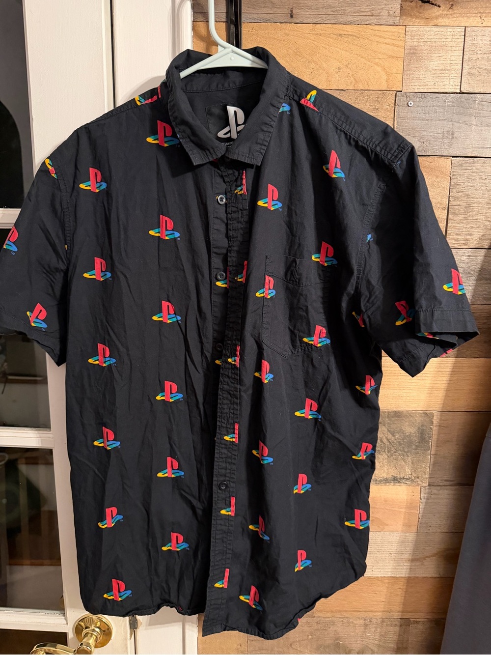 Sony PlayStation Black Logo Short-Sleeve Button-Up Shirt XL